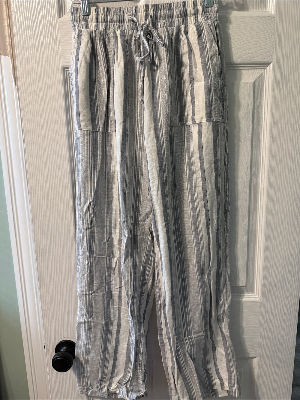 Striped Drawstring women’s Pants - Gray & White